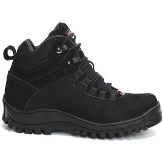 Bota Adventure Couro Feminina Cadarço Cano Médio Preto 35 Preto