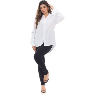 Camisa Social Manga Longa com Botões Tecido 100% Viscose Premium Casual - Branco