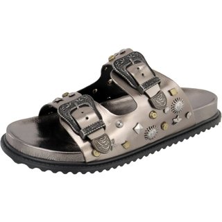 Papete Sandalia Rock Fivela Metal Enfeite Lateral Rasteira Lançamento Verão Tendência Agnes Veronez Prata Velho