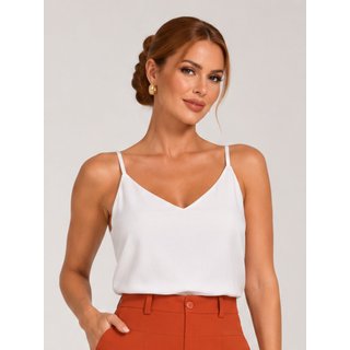 Blusa Feminina Regata Branca Decote V Alça Fina Premium