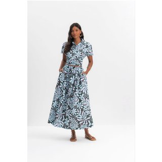 Saia longa feminina em tricoline Essendi Verde