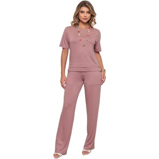 Conjunto Blusa Manga Curta e Calça Dellamarca Casual Comfort Rosé
