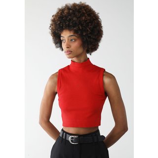 Regata Cropped Canelada Calvin Klein Jeans Ajustada Logo Vermelha