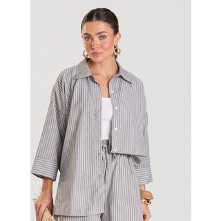 Camisa Feminina manga 7/8 Listrada Dianna Cinza