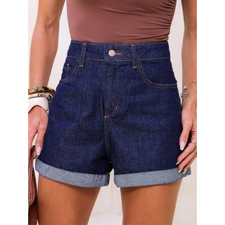 Shorts Jeans Azul Escuro Mom Cintura Alta Feminino