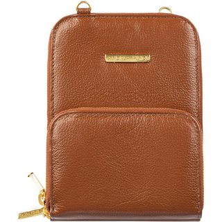 Carteira com alça de couro liso Ingrid 18,5x13,5cm - Whisky