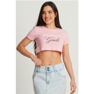 Cropped Feminino Letreiro Planet Girls Rosa Claro