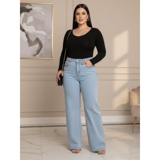 Calça Jeans Widleg Feminina Avec Casual e Basica Ideal Dia a Dia Azul