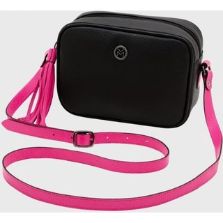Bolsa Transversal de Couro Mariart Titânio Preta/Pink