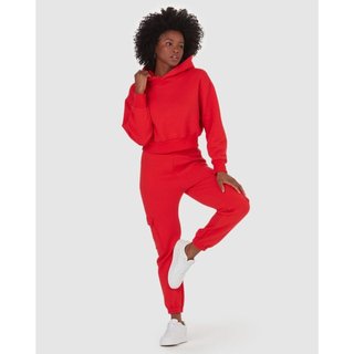 Calça Básica Feminina Jogger Bolso Cargo Em Moletom Flanelado