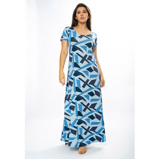 Vestido Longo Amazônia Vital Malha Gola Canoa Manga Curta Caminhos de Azul