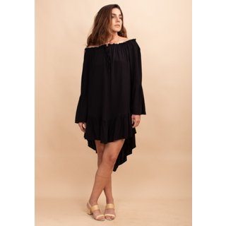 Vestido Curto Viscose Com Babados Preto