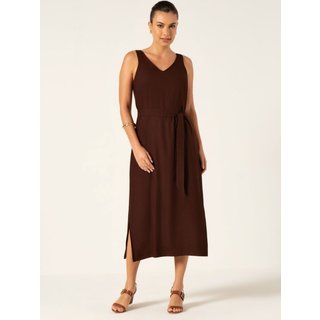 Vestido Principessa Longuete de Viscose Marrom Dagmar