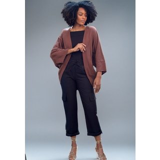Kimono Amazonia Vital Algodão Manga Ampla Marrom
