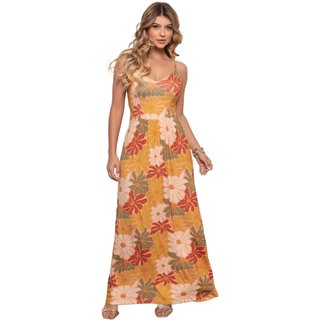 Vestido Longo Casual Alcinha Dellamarca Estampa Total Floral