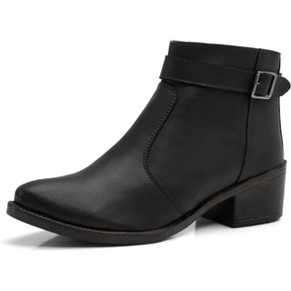 Bota Feminina Bredeni Cano Baixo Com Fivela Zíper Preto