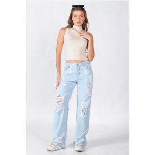 Blusa regata em viscose gola alta Bege