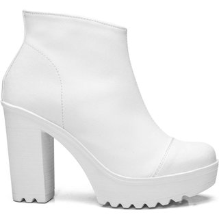 Bota Feminina Lavini Coturno Salto Alto 9cm Tratorado Branca