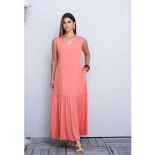 Vestido Longo com Barra Franzida BBonnie Isabelly Coral