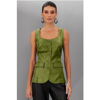 Colete Feminino em Pu Smk Verde