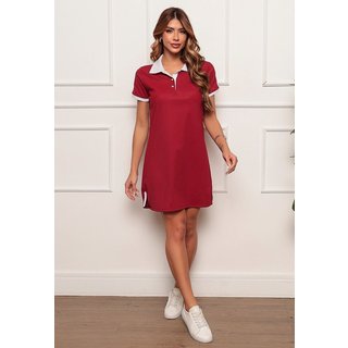 Vestido Polo Curto Confortável Tecido Premium Fenda na lateral Vermelho