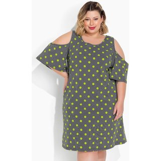 Vestido De Mangas Amplas Plus Size Poá E Listras Marguerite