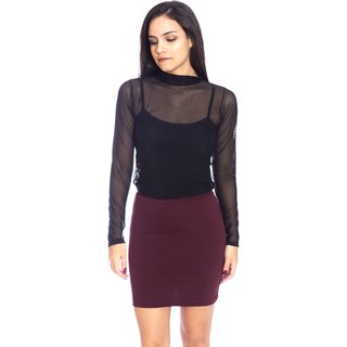 Blusa Moda Vício Gola Alta Manga Longa Tule Preto