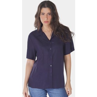 Camisa de Linho com Viscose Manga Curta Marinho Sob Azul