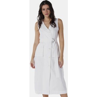 Vestido Sob de Linho Midi Branco Decote V Transpassado
