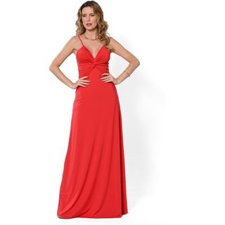 Vestido Bisô Festa Longo Torção Vermelho - Vermelho