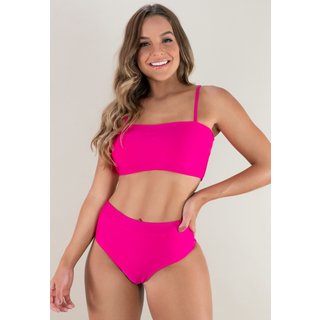 Biquíni MVB Modas Hot Pants Cintura Alta Top Faixa com Alça Rosa