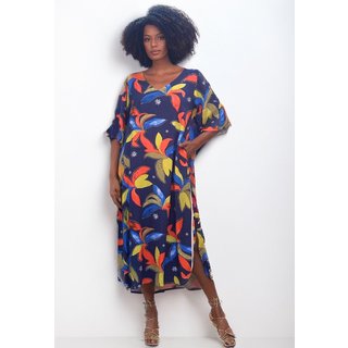 Vestido Midi Amazonia Vital Abapã Plano com Bolso Estampa Maré Vibrante