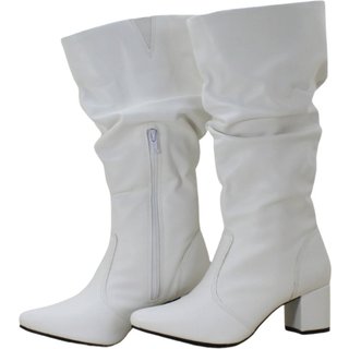 Bota Feminina Sloutchy Lirom Bico Fino Salto Grosso Cano Sanfonado Branca