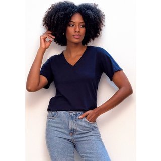 Blusa Amazonia Vital Básica Morcego Malha Gola V Manga Curta Azul Marinho