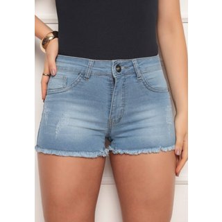 Short Jeans Básico Barra Desfiada Feminino Avec Conforto e Estilo Delave Azul