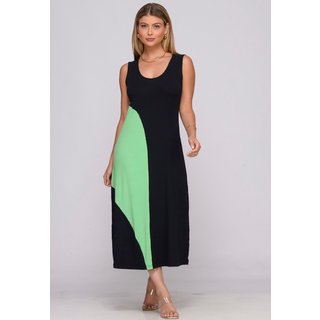 Vestido Midi Alça Larga Regata com Recorte B’Bonnie Lady Preto/Verde