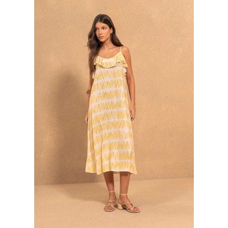 Vestido Midi Estampado Com Alças Finas E Babados