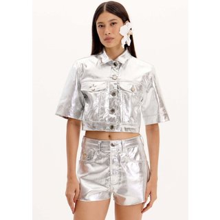Jaqueta Jeans com Manga Curta Metalizada Lança Perfume