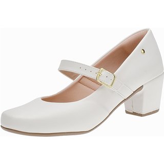 Sapato Feminino Lóris Shoes Scarpin Boneca Salto Grosso Medio 6484 Branco