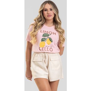 Camiseta Feminina Cianitas Rosa Estampa Limão Good Vibes
