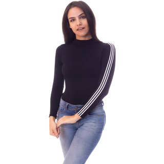 Blusa Moda Vício Gola Alta Manga Longa Com Faixa Preto