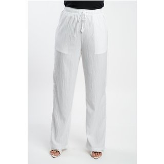 Calça Feminina Sh Fashion Pantalona Em Poliester Cintura Alta Cor Off White