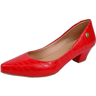 Scarpin Feminino Tradicional Bico Fino Salto Grosso Vermelho