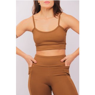 25015 - Top Curto Alça Fina Sport Marrom Cafe - Duna Casual