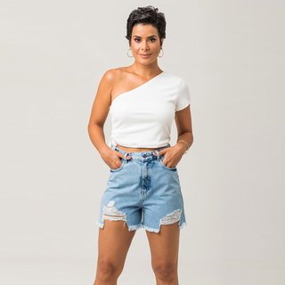 Shorts Jeans Barra Desfiada Feminino Disparate Azul