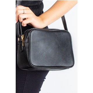 Bolsa quadrada pequena de couro liso Diana - Preto