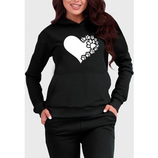 Blusa de Frio Moletom Flanelado Benellys Coração de Patas Canguru Preto