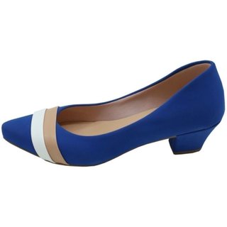 Scarpin Feminino Bico Fino Donna Santa Salto Baixo Azul