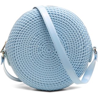 Bolsa Transversal Tiracolo Feminina Redonda Casual Pvc Azul
