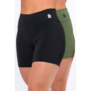 Kit 2 Short Fitness Meia Coxa Cintura Alta Zero Transparência Blackout Academia Feminino - Preto + Verde Militar